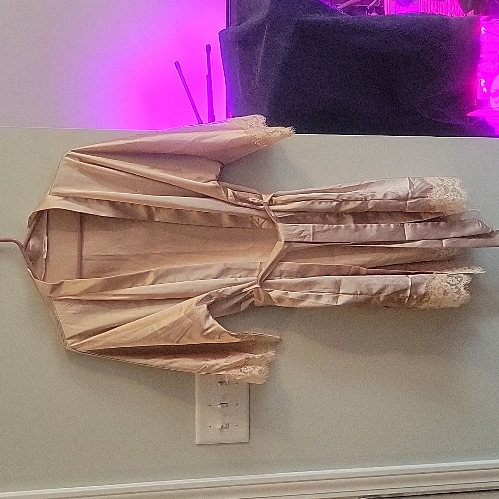 Thin faux pink silk robe size S